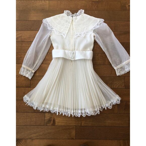 Dorissa of Miami vintage swiss dot pleated cream dress with lace aged 6 - Picture 10 of 12